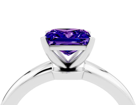 White gold Princess Cut Tanzanite Solitaire Ring with Six-Prong Setting and Classic Band_16