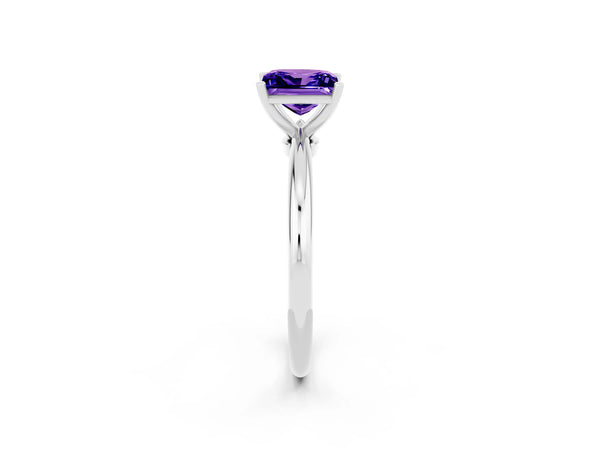 White gold Princess Cut Tanzanite Solitaire Ring with Six-Prong Setting and Classic Band