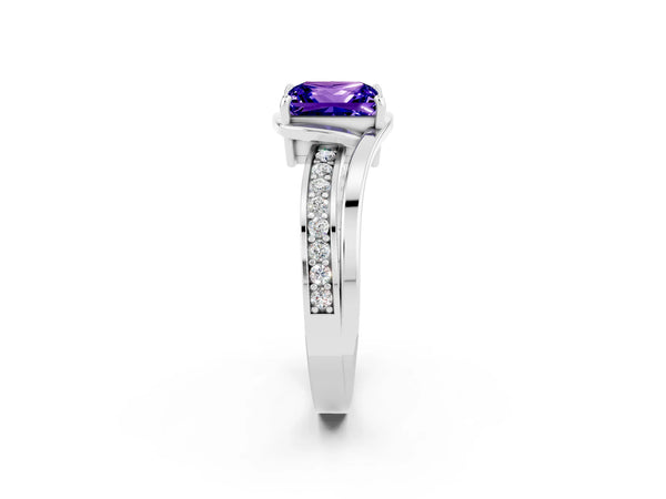 Silver Princess Cut Tanzanite Solitaire Ring with Split Shank and Prong Setting