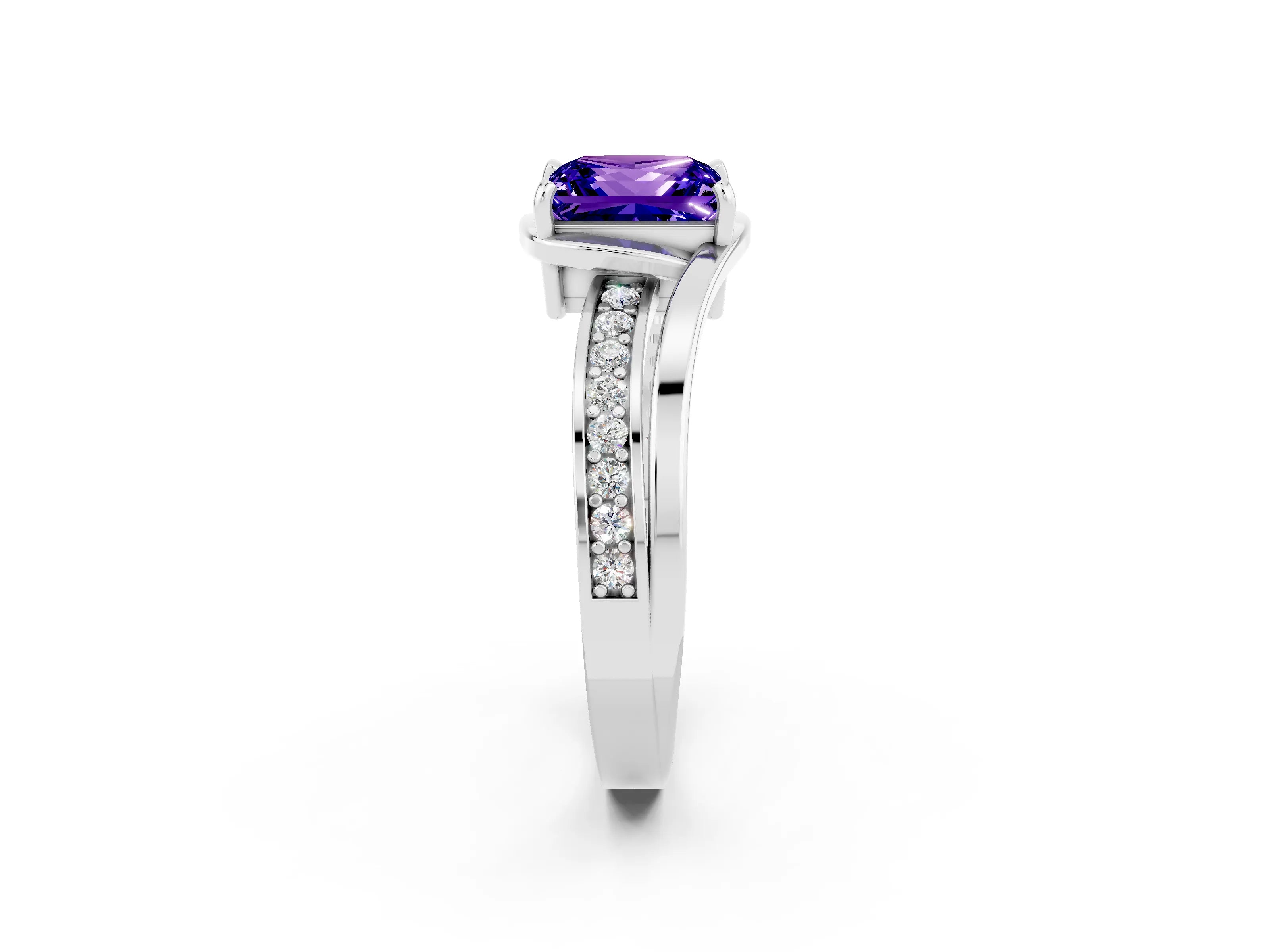 White gold Princess Cut Tanzanite Solitaire Ring with Split Shank and Prong Setting_2