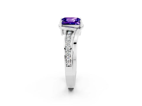 White gold Princess Cut Tanzanite Solitaire Ring with Split Shank and Prong Setting_2