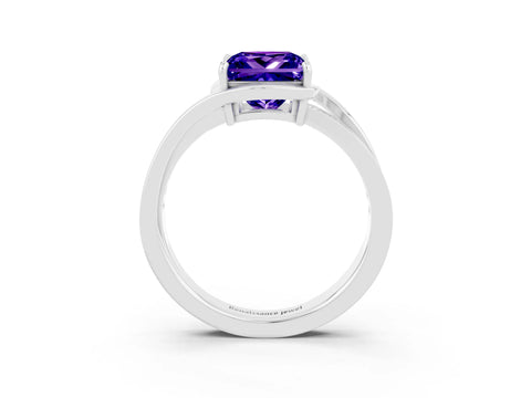 White gold Princess Cut Tanzanite Solitaire Ring with Split Shank and Prong Setting_3