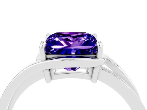 White gold Princess Cut Tanzanite Solitaire Ring with Split Shank and Prong Setting_4