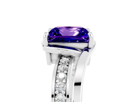 White gold Princess Cut Tanzanite Solitaire Ring with Split Shank and Prong Setting_5