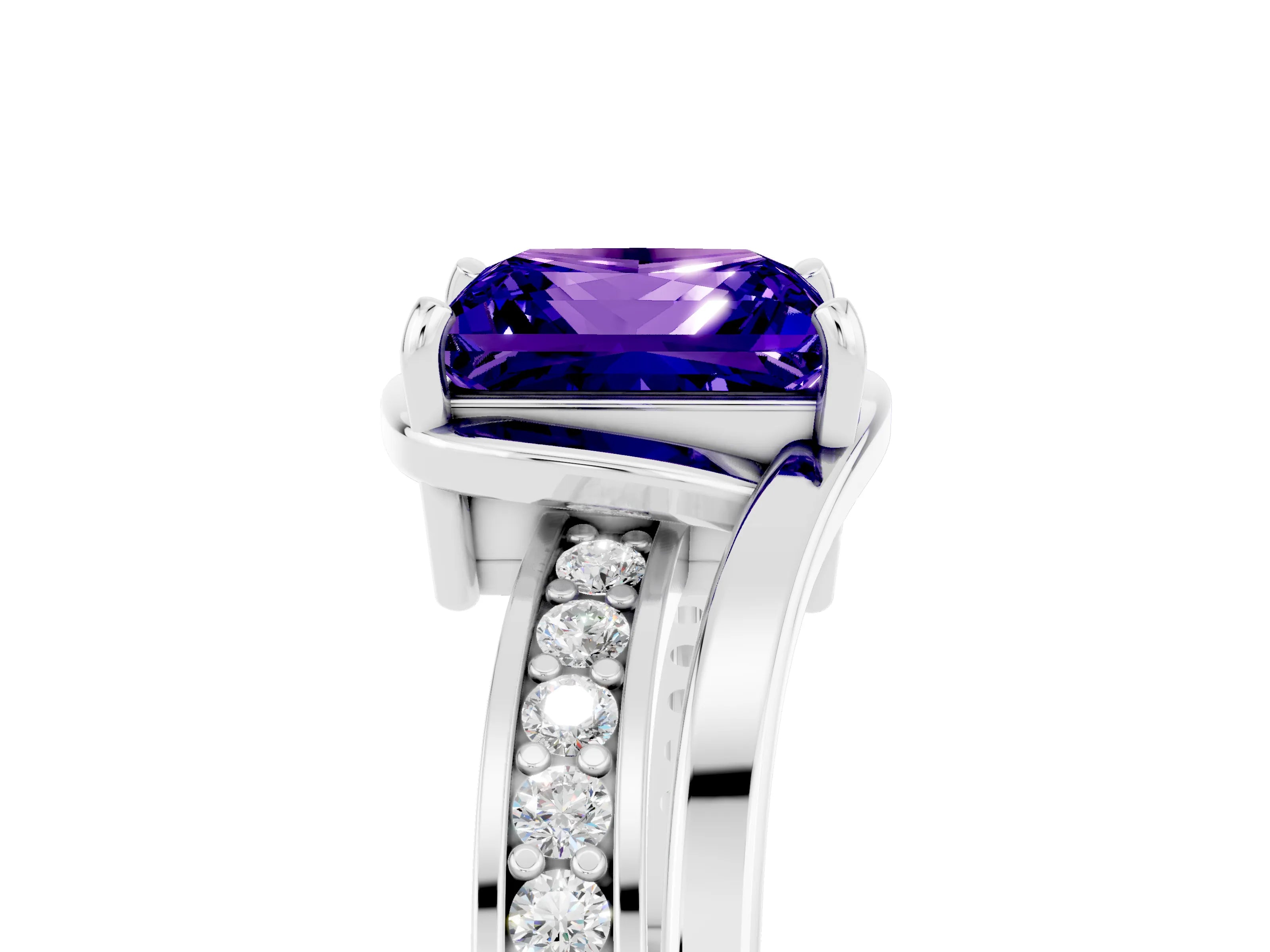 White gold Princess Cut Tanzanite Solitaire Ring with Split Shank and Prong Setting_5