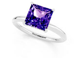 White gold Princess Cut Tanzanite Solitaire Ring with Thin Band and Four-Prong Setting_1