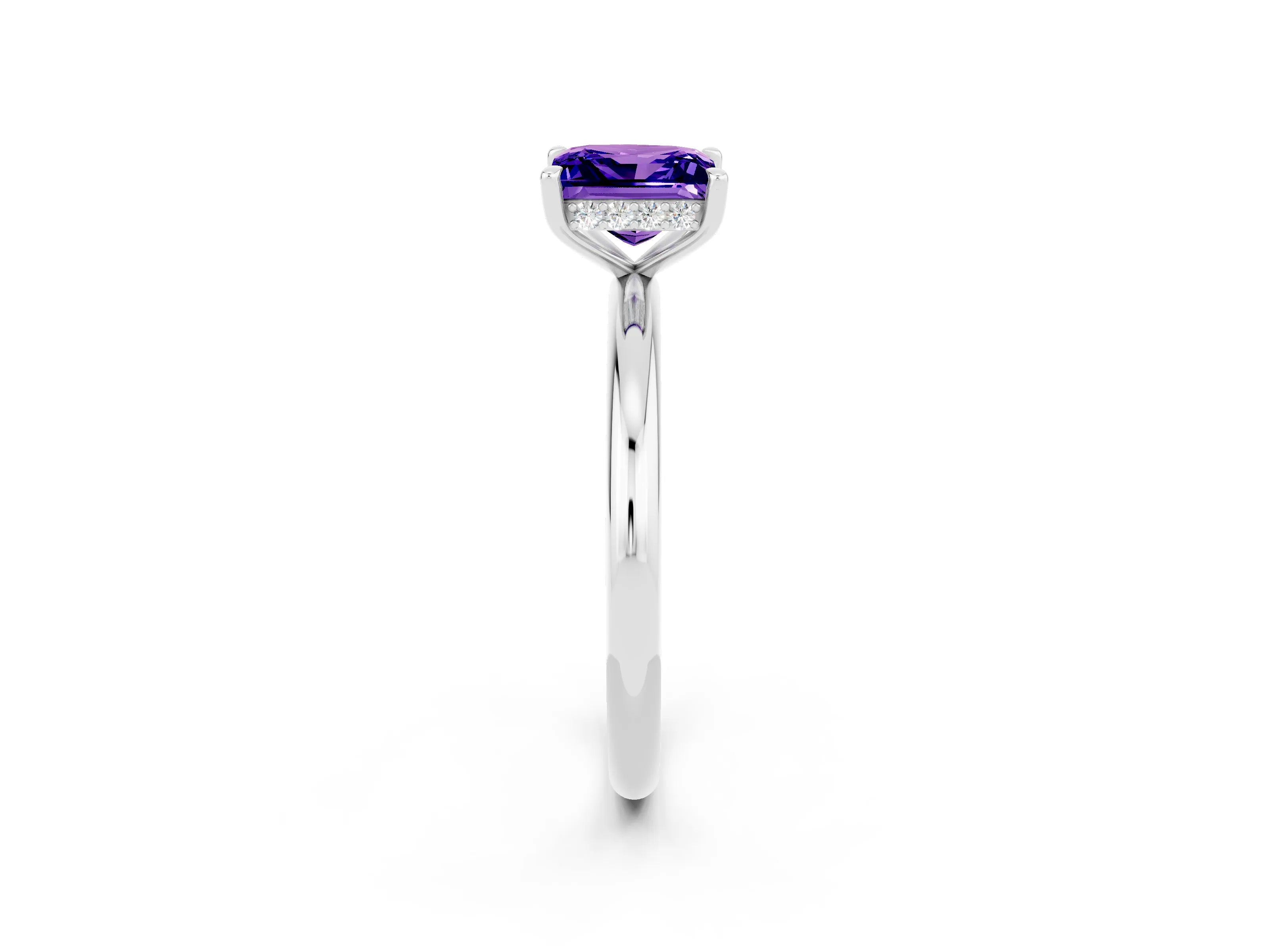 White gold Princess Cut Tanzanite Solitaire Ring with Thin Band and Four-Prong Setting_2