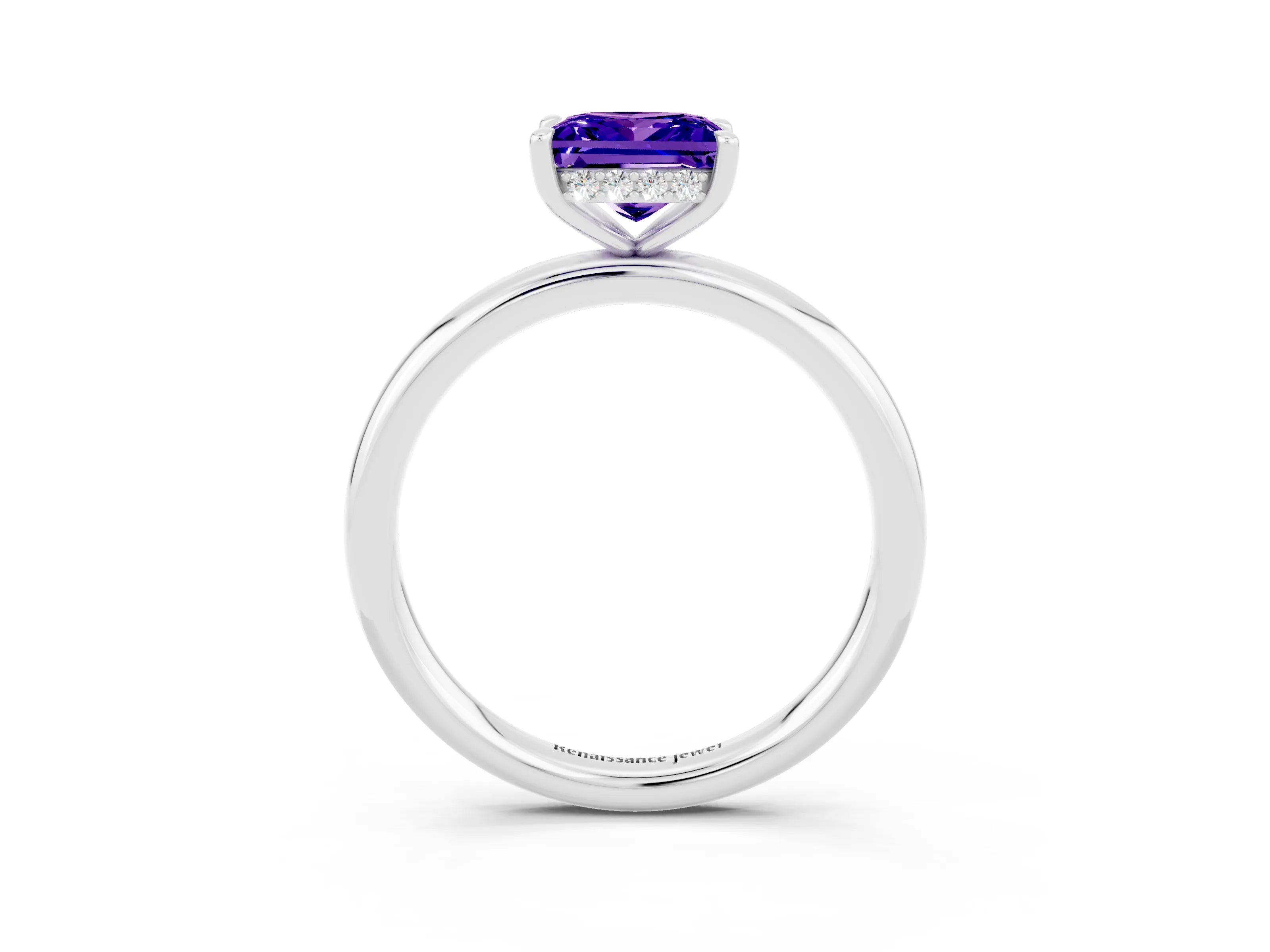 White gold Princess Cut Tanzanite Solitaire Ring with Thin Band and Four-Prong Setting_3