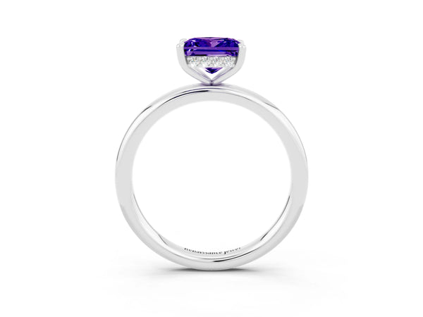 Silver Princess Cut Tanzanite Solitaire Ring with Thin Band and Four-Prong Setting