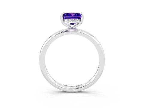 White gold Princess Cut Tanzanite Solitaire Ring with Thin Band and Four-Prong Setting_3