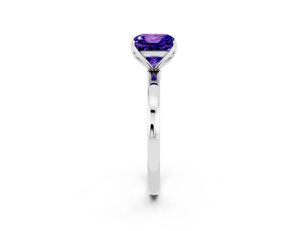 Platinum Princess Cut Tanzanite Solitaire Ring with Thin Band and Prong Setting