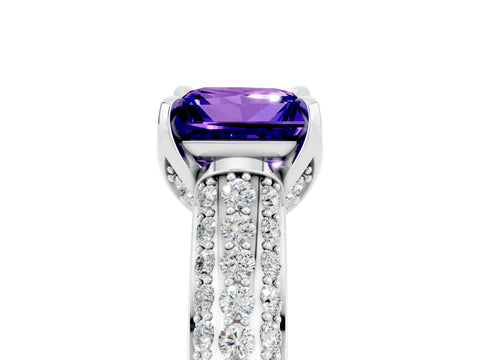 White gold Princess Cut Tanzanite Solitaire Ring with Three-Row Pavé Band and Four-Prong Setting_17