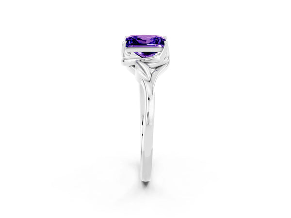 Platinum Princess Cut Tanzanite Solitaire Ring with Twist Band and Four-Prong Setting