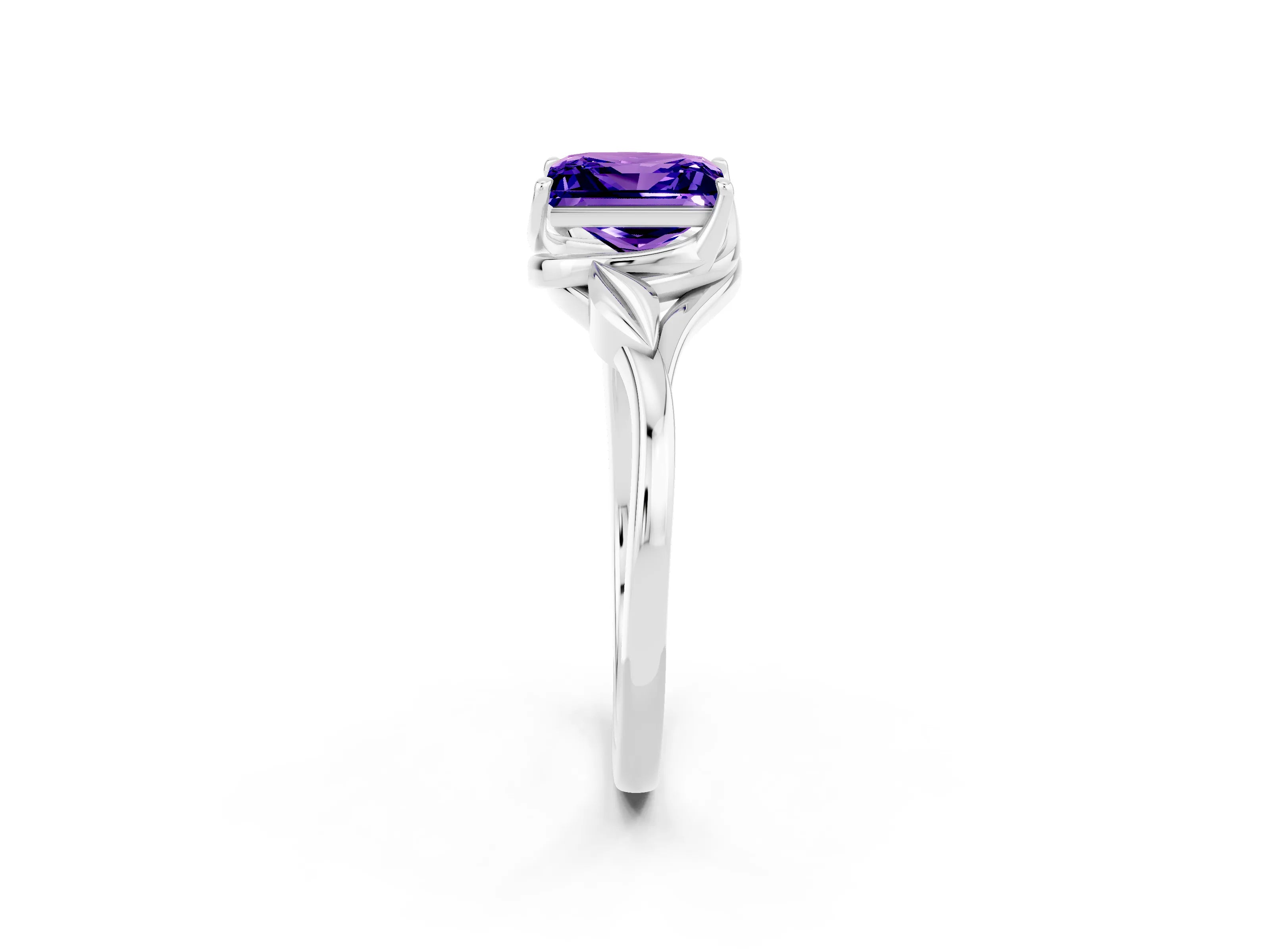 White gold Princess Cut Tanzanite Solitaire Ring with Twist Band and Four-Prong Setting_14