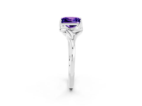 White gold Princess Cut Tanzanite Solitaire Ring with Twist Band and Four-Prong Setting_14