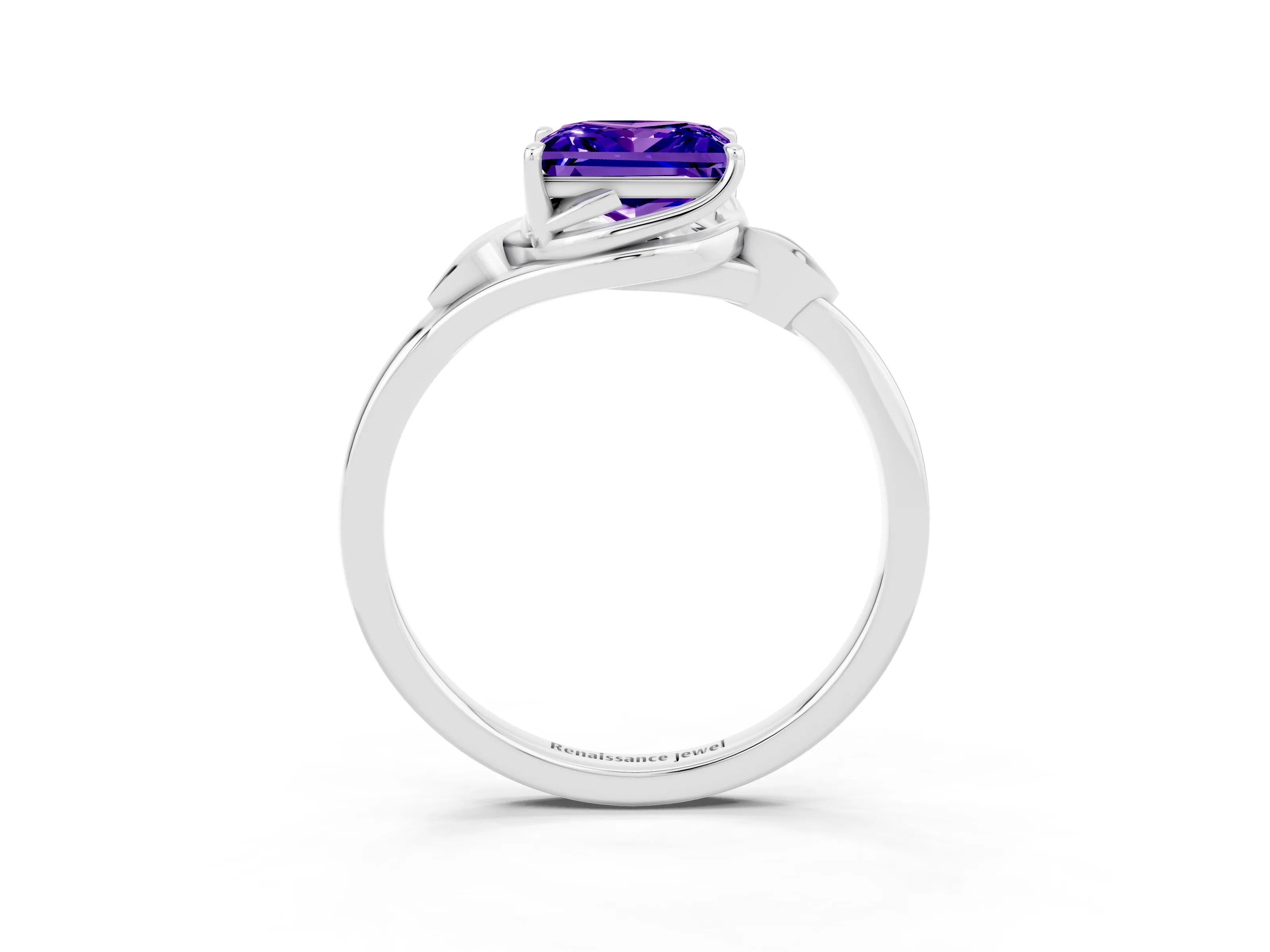 White gold Princess Cut Tanzanite Solitaire Ring with Twist Band and Four-Prong Setting_15