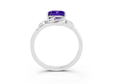 White gold Princess Cut Tanzanite Solitaire Ring with Twist Band and Four-Prong Setting_15