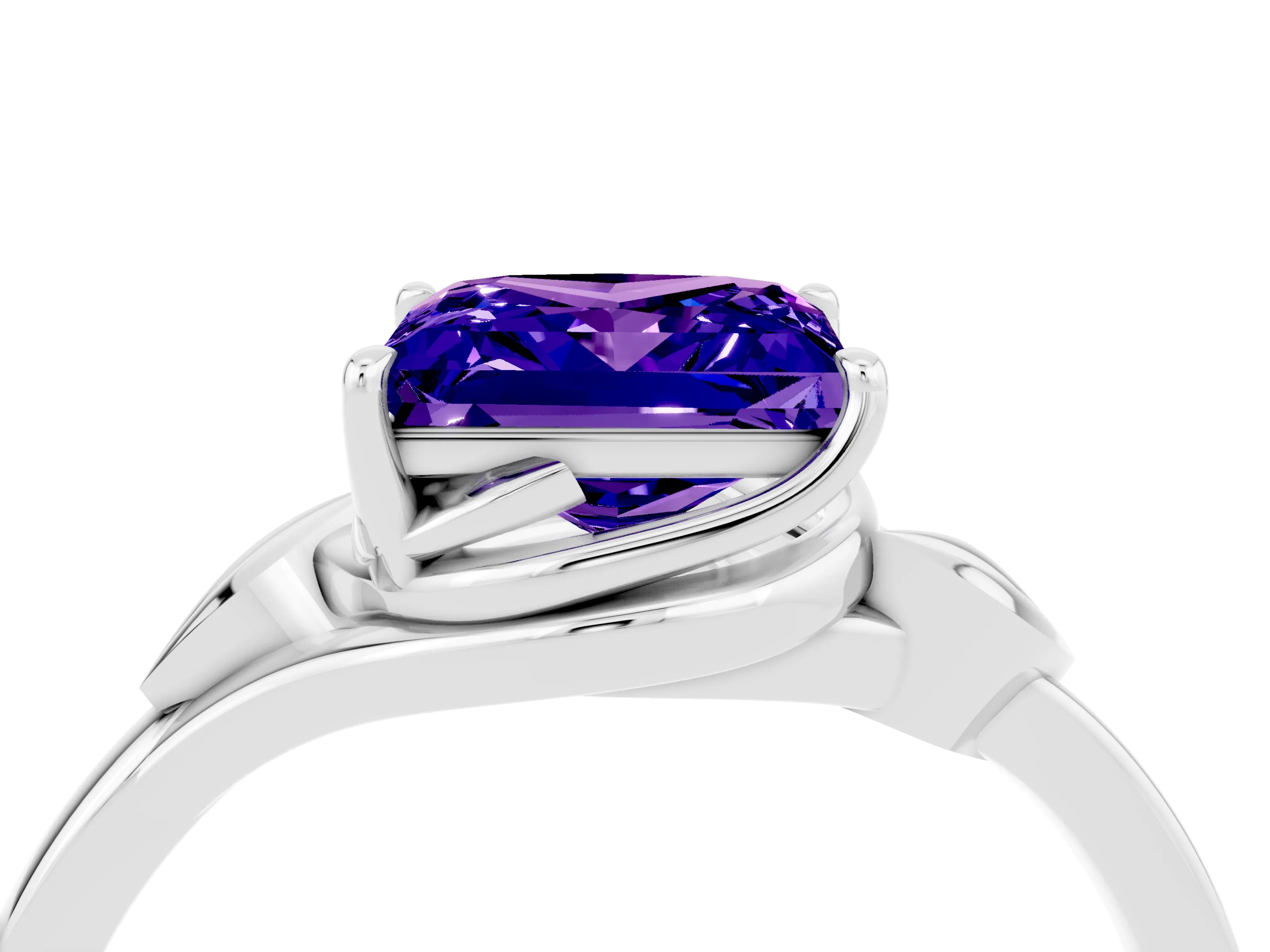 White gold Princess Cut Tanzanite Solitaire Ring with Twist Band and Four-Prong Setting_16
