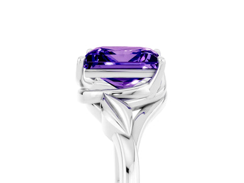 White gold Princess Cut Tanzanite Solitaire Ring with Twist Band and Four-Prong Setting_17