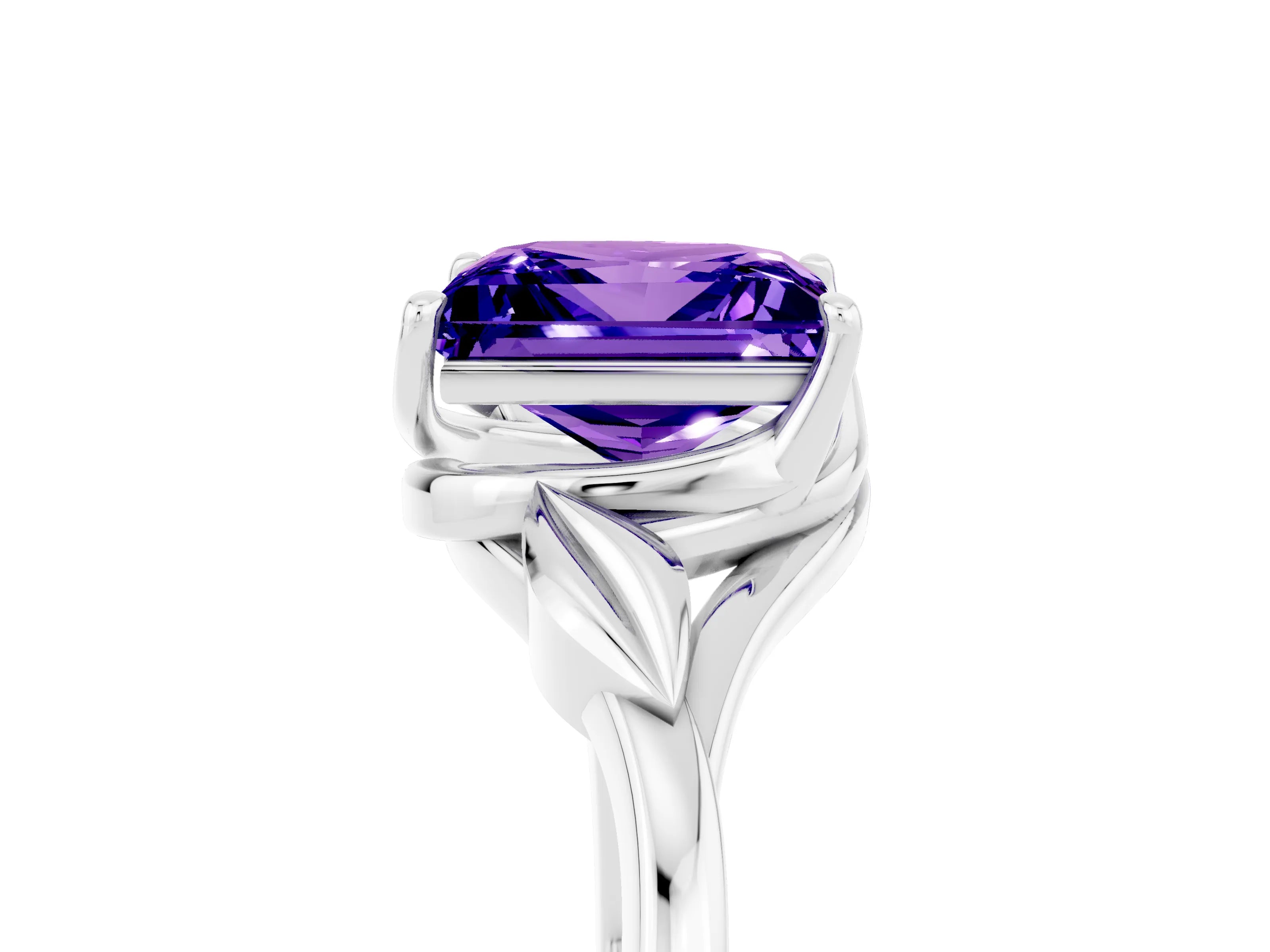 White gold Princess Cut Tanzanite Solitaire Ring with Twist Band and Four-Prong Setting_41