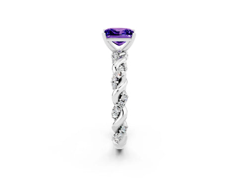 White gold Princess Cut Tanzanite Solitaire Ring with Twisted Band and Pavé Accents_2