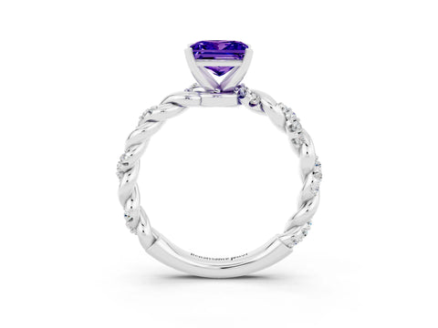 White gold Princess Cut Tanzanite Solitaire Ring with Twisted Band and Pavé Accents_3