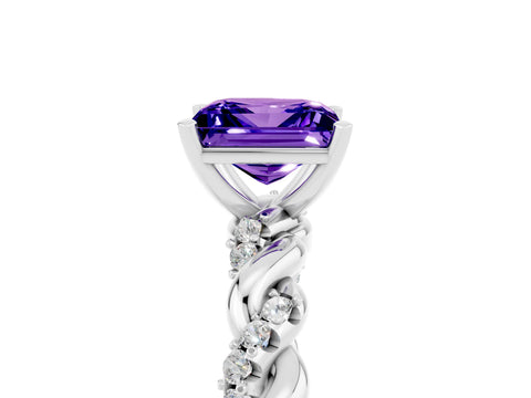 White gold Princess Cut Tanzanite Solitaire Ring with Twisted Band and Pavé Accents_5
