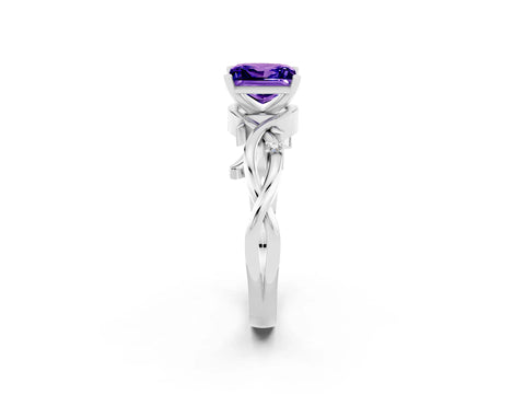 White gold Princess Cut Tanzanite Solitaire Ring with Twisted Band and Prong Setting_14