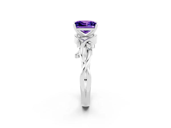 Platinum Princess Cut Tanzanite Solitaire Ring with Twisted Band and Prong Setting
