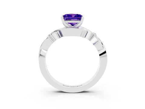 White gold Princess Cut Tanzanite Solitaire Ring with Twisted Band and Prong Setting_3