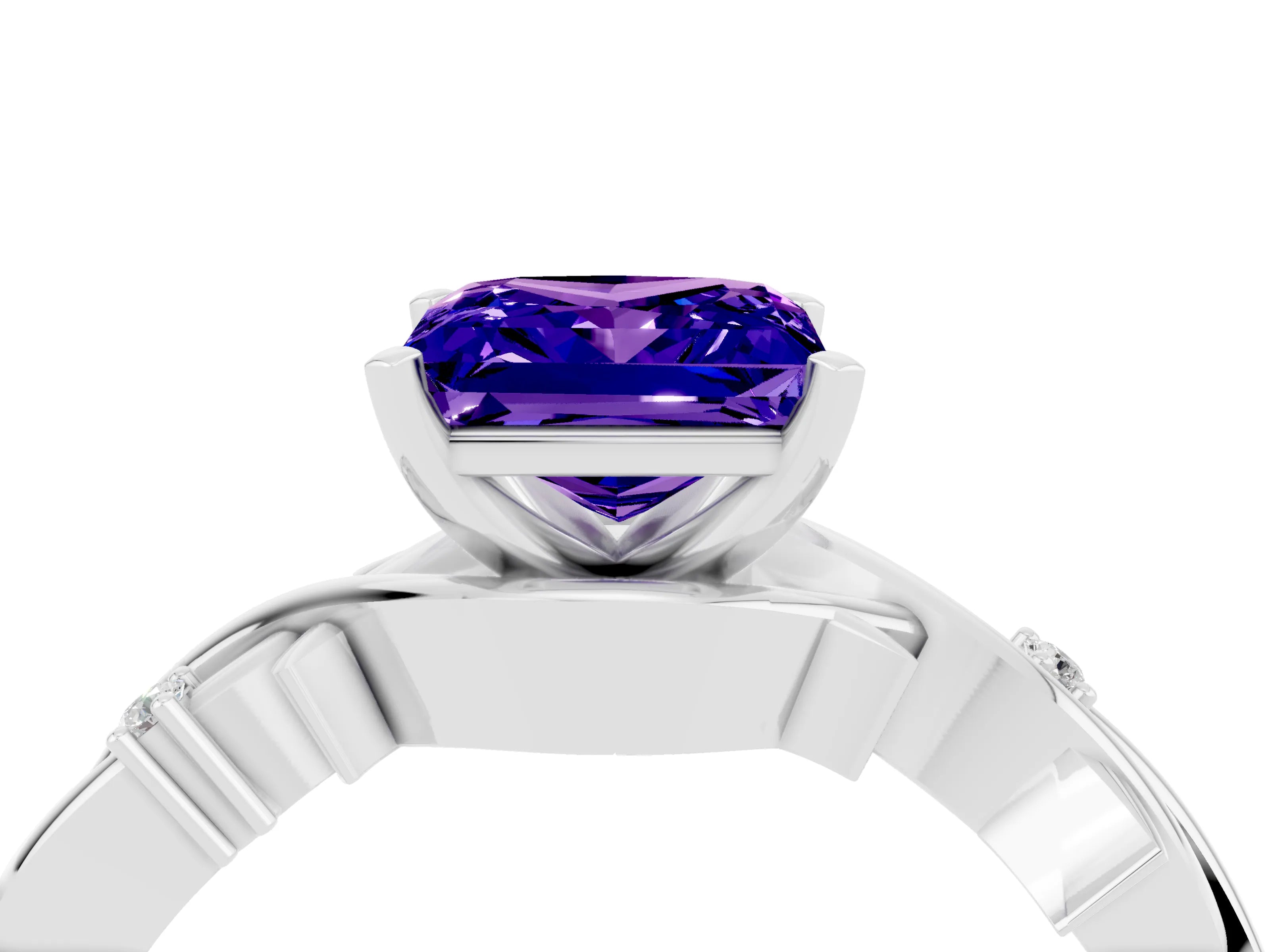 White gold Princess Cut Tanzanite Solitaire Ring with Twisted Band and Prong Setting_4