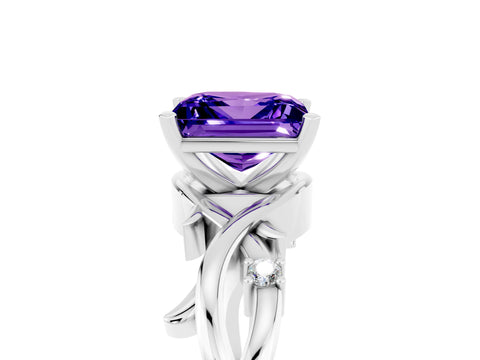 White gold Princess Cut Tanzanite Solitaire Ring with Twisted Band and Prong Setting_5