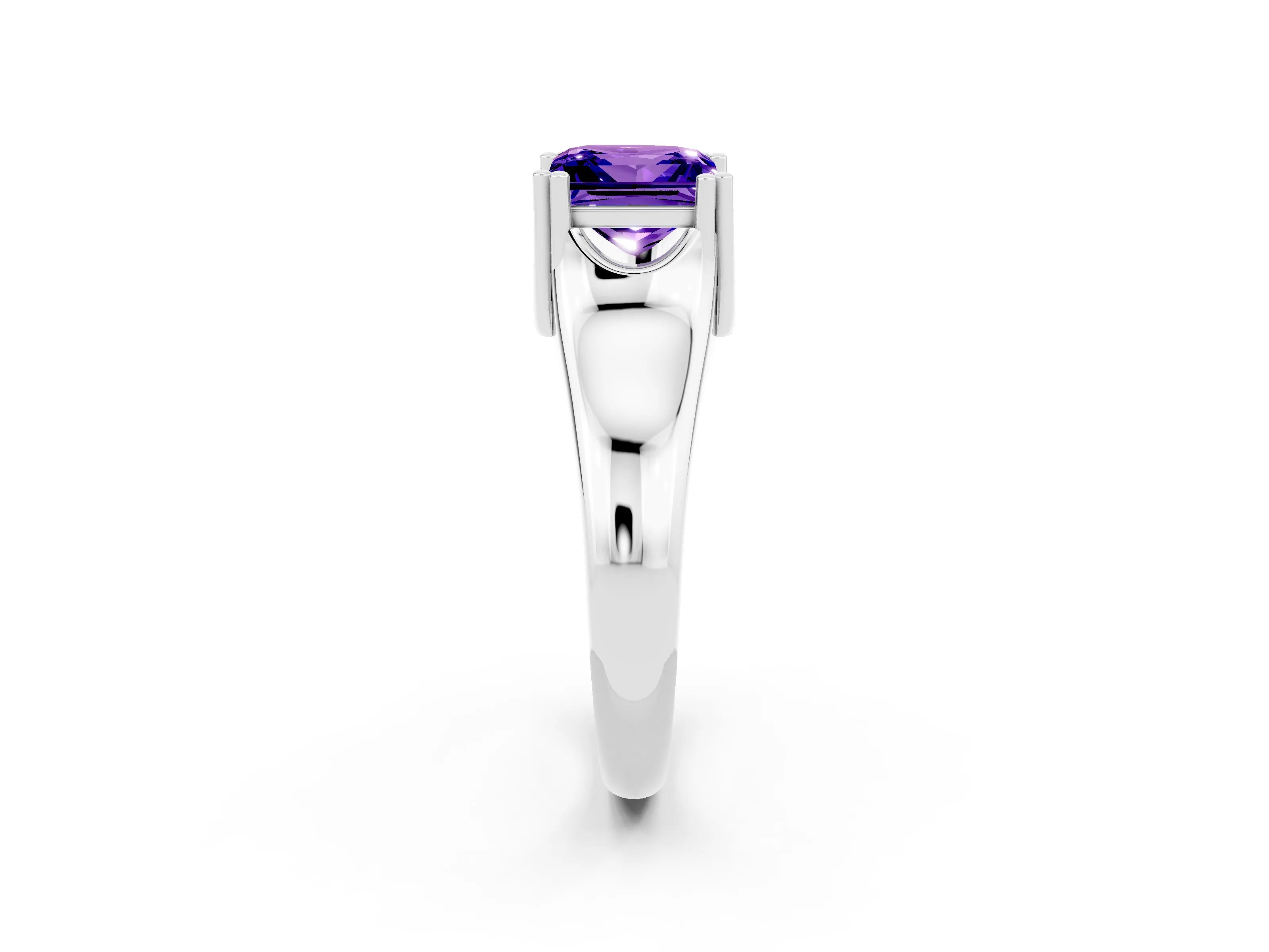 White gold Princess Cut Tanzanite Solitaire Ring with Wide Band and Prong Setting_2