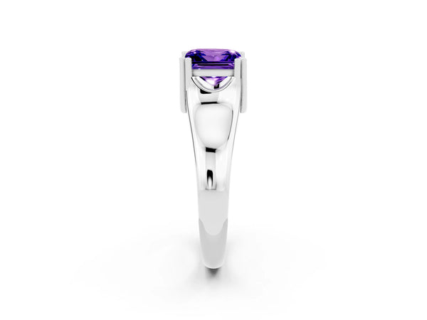 Silver Princess Cut Tanzanite Solitaire Ring with Wide Band and Prong Setting