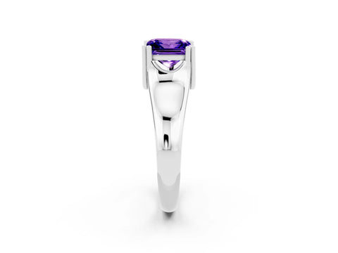White gold Princess Cut Tanzanite Solitaire Ring with Wide Band and Prong Setting_2