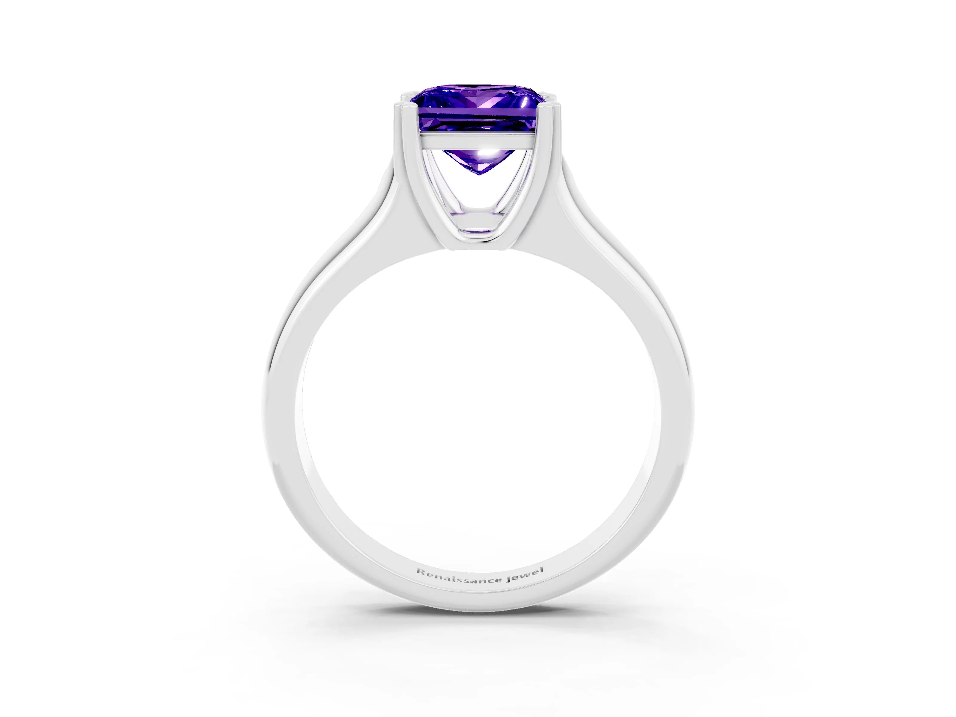 White gold Princess Cut Tanzanite Solitaire Ring with Wide Band and Prong Setting_3