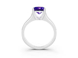 White gold Princess Cut Tanzanite Solitaire Ring with Wide Band and Prong Setting_3