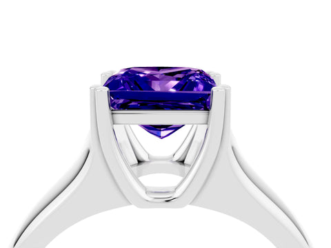 White gold Princess Cut Tanzanite Solitaire Ring with Wide Band and Prong Setting_4