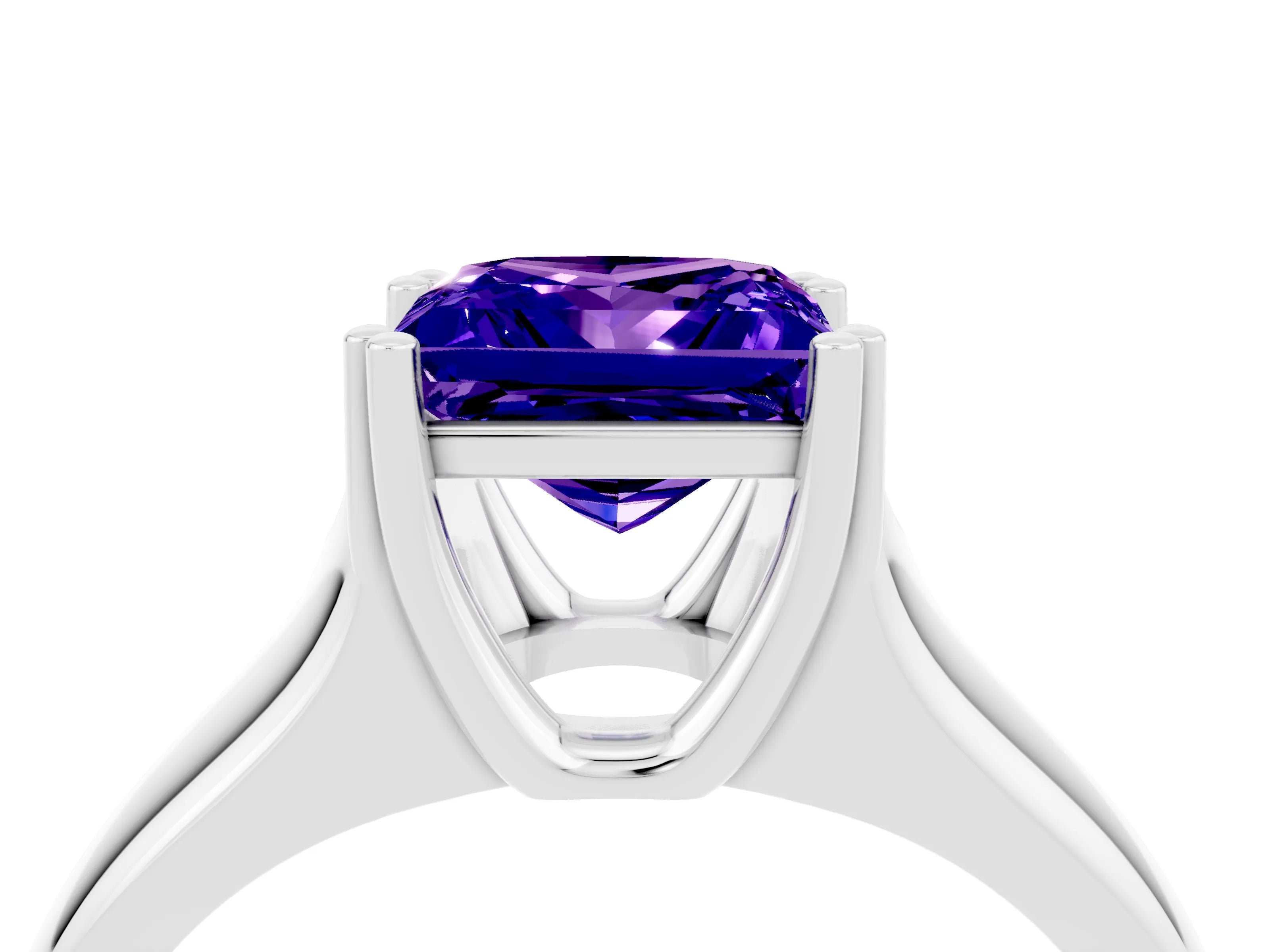 White gold Princess Cut Tanzanite Solitaire Ring with Wide Band and Prong Setting_4