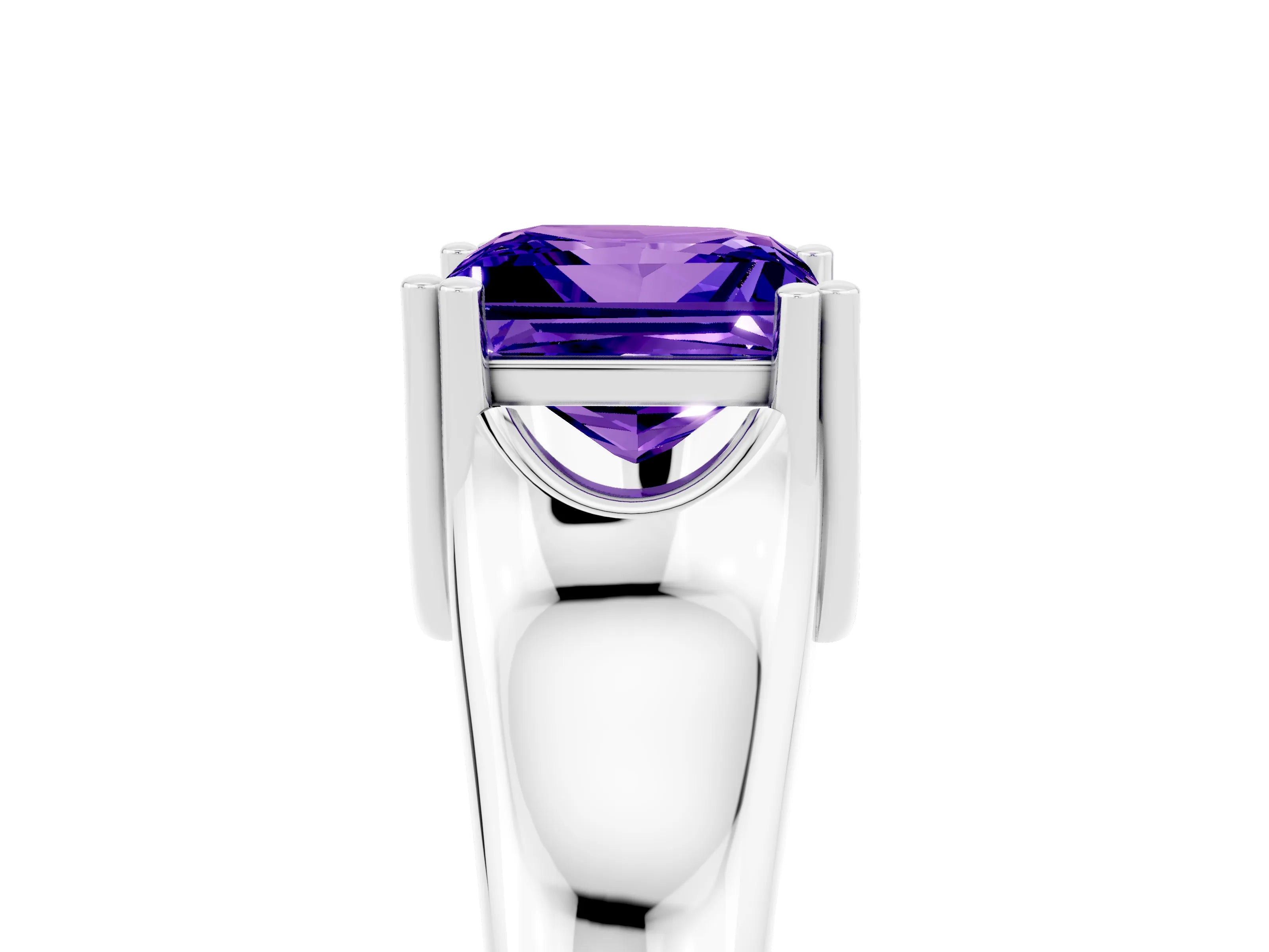 White gold Princess Cut Tanzanite Solitaire Ring with Wide Band and Prong Setting_5