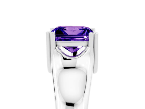 White gold Princess Cut Tanzanite Solitaire Ring with Wide Band and Prong Setting_5