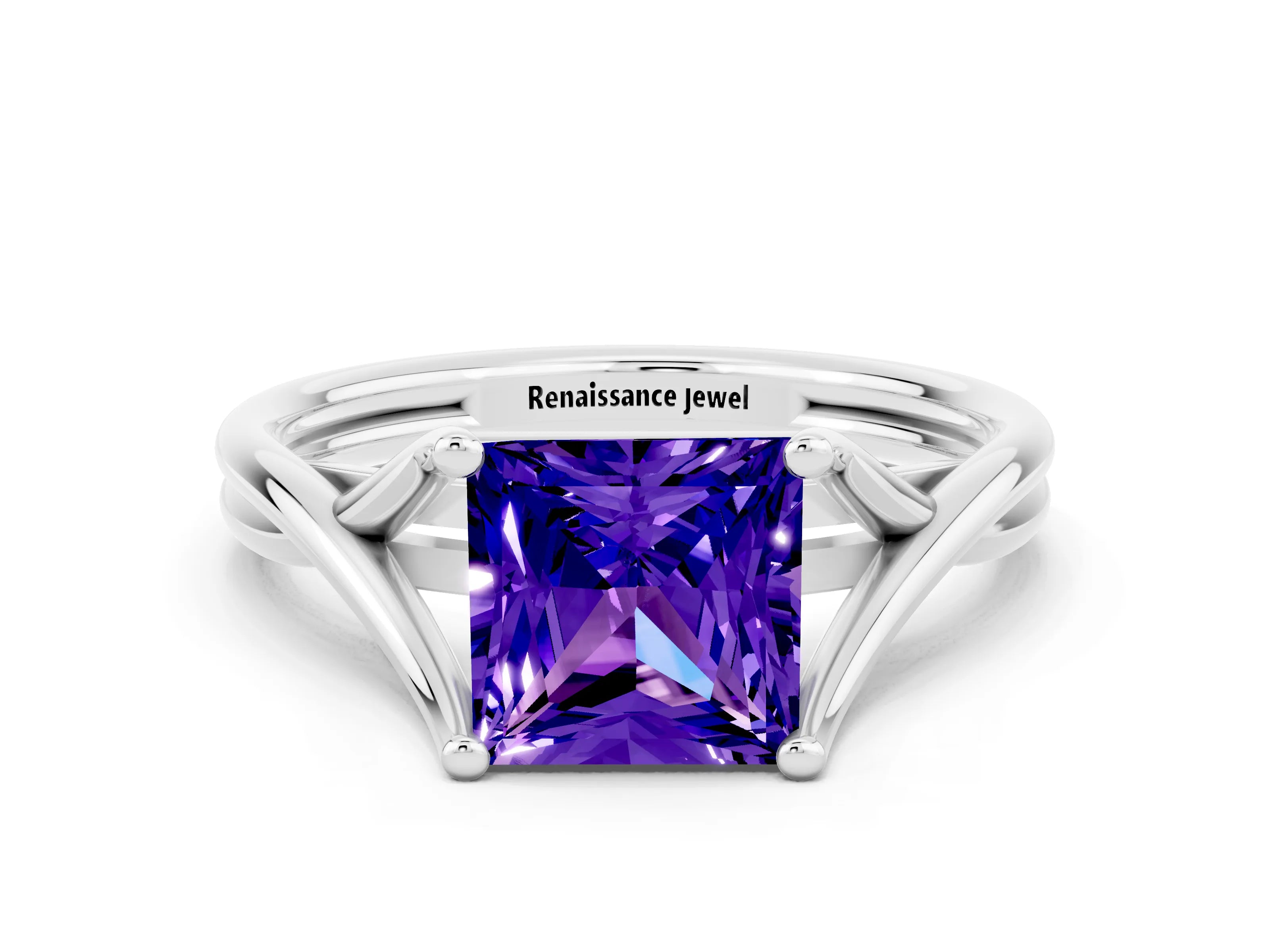 White gold Princess Cut Tanzanite Solitaire Twist Band Prong Setting Ring_24