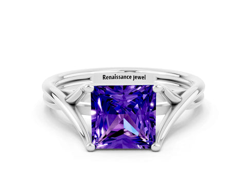 White gold Princess Cut Tanzanite Solitaire Twist Band Prong Setting Ring_24