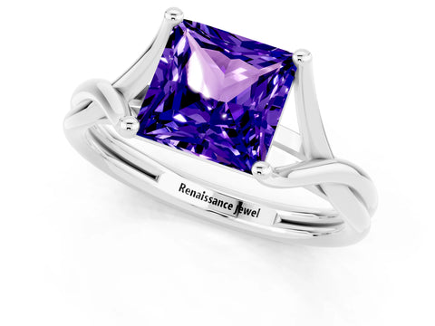 White gold Princess Cut Tanzanite Solitaire Twist Band Prong Setting Ring_25