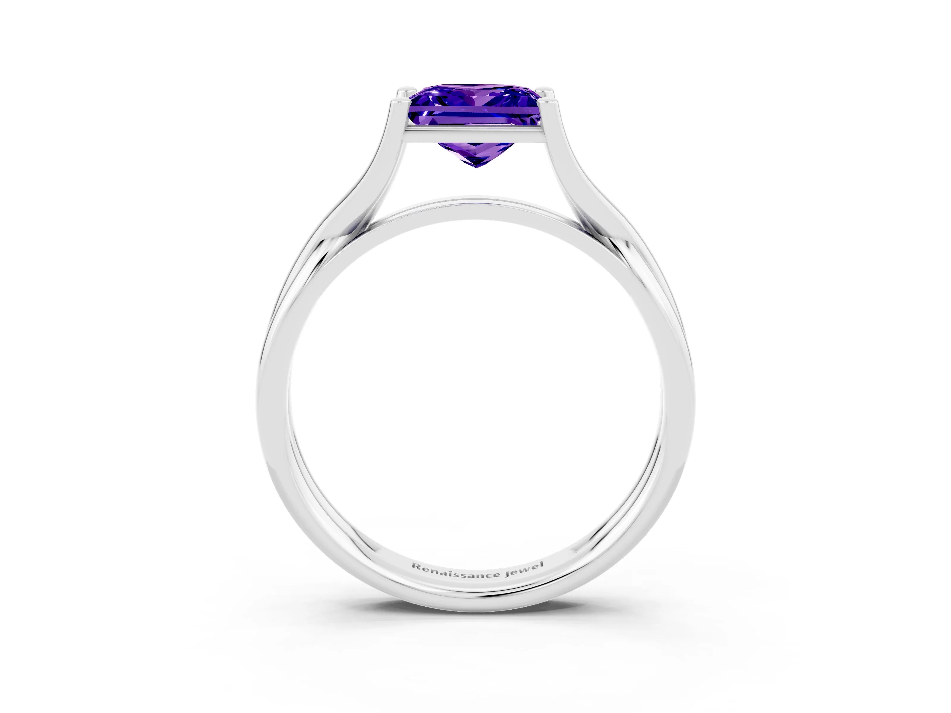 White gold Princess Cut Tanzanite Solitaire Twist Band Prong Setting Ring_27