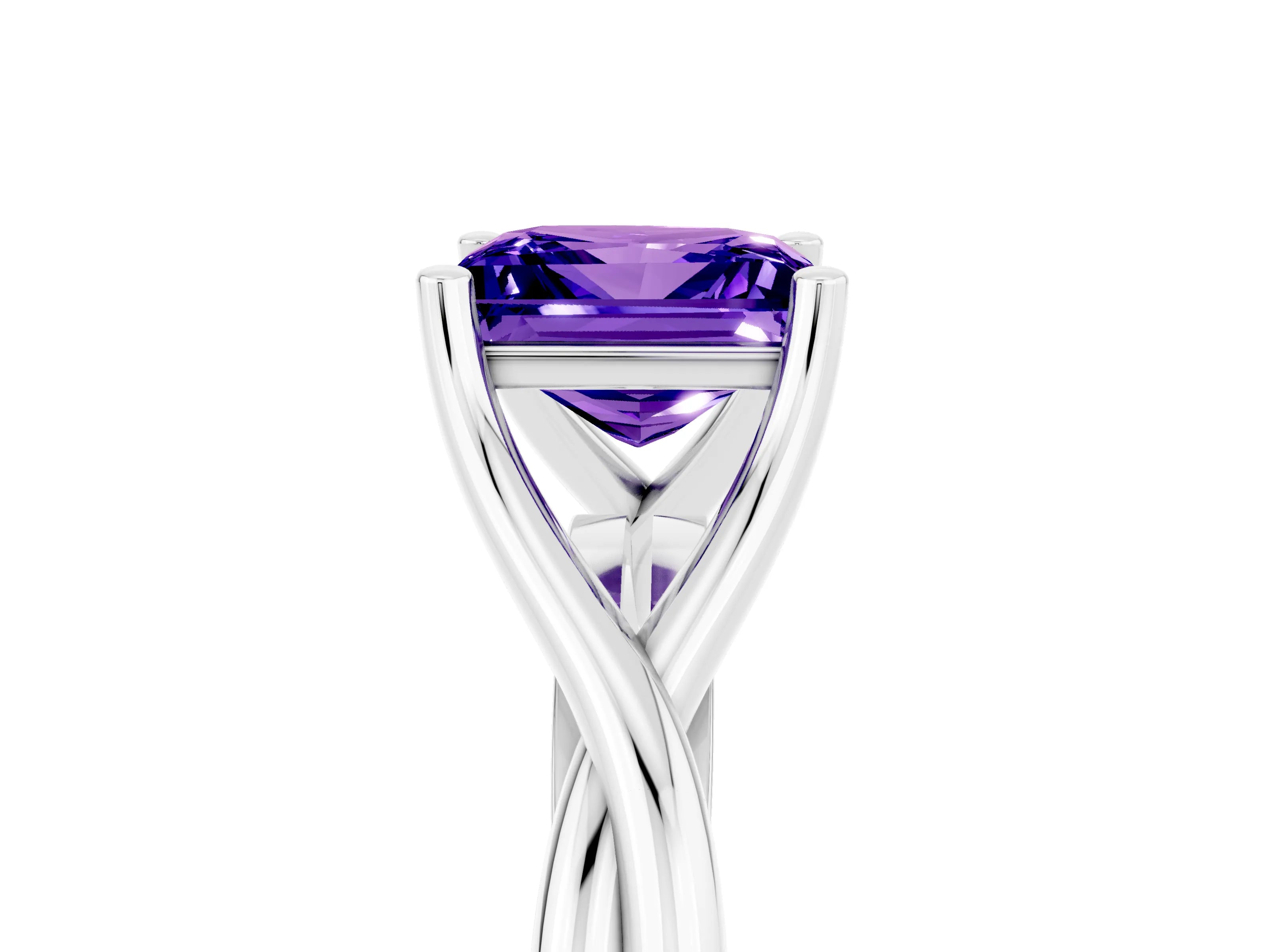 White gold Princess Cut Tanzanite Solitaire Twist Band Prong Setting Ring_29