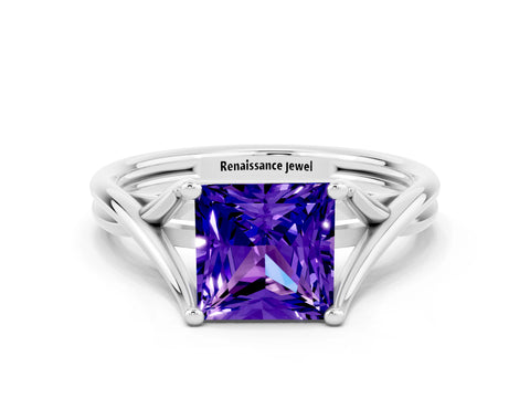 White gold Princess Cut Tanzanite Solitaire Twist Band Prong Setting Ring_36
