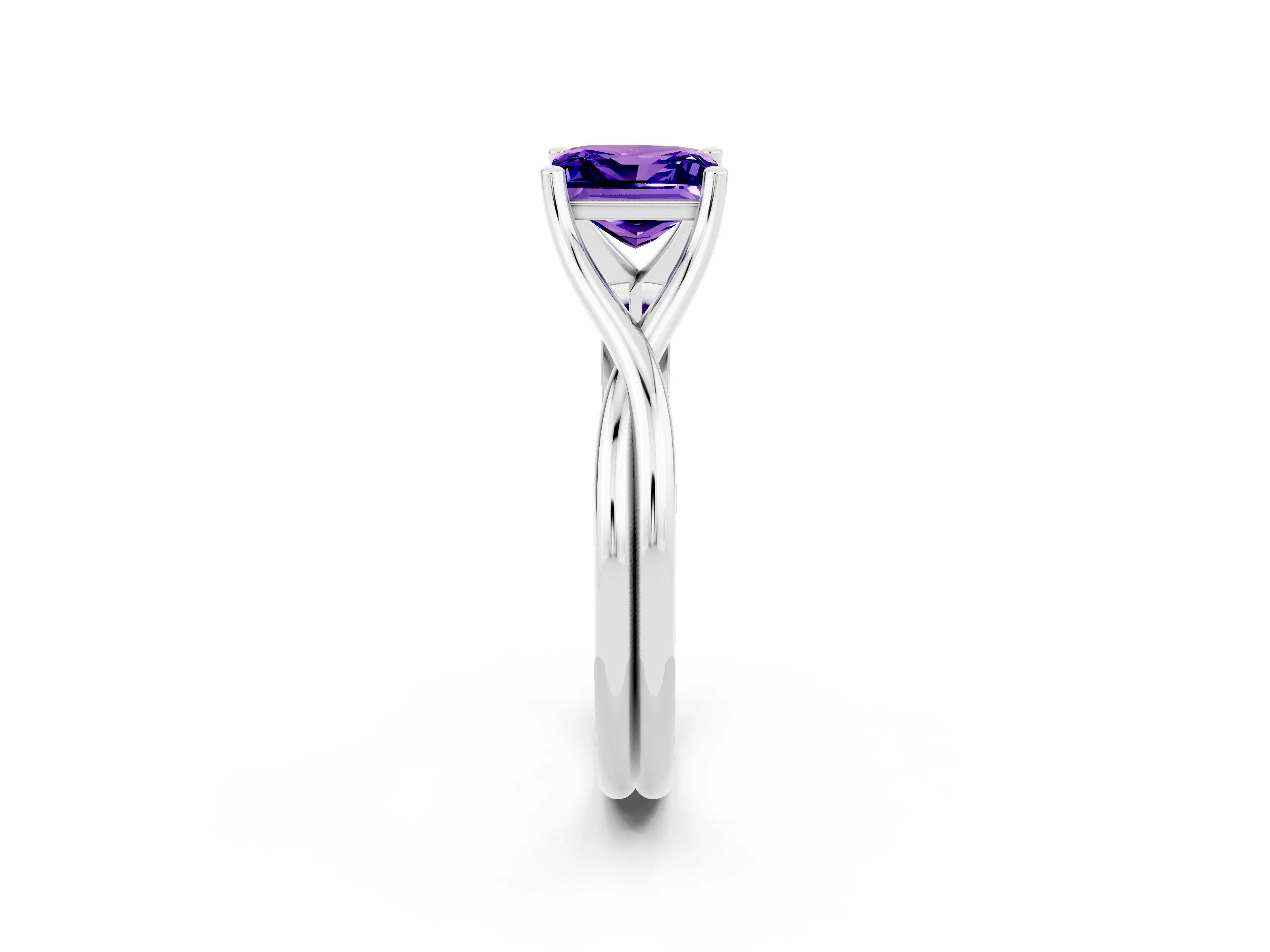 White gold Princess Cut Tanzanite Solitaire Twist Band Prong Setting Ring_38