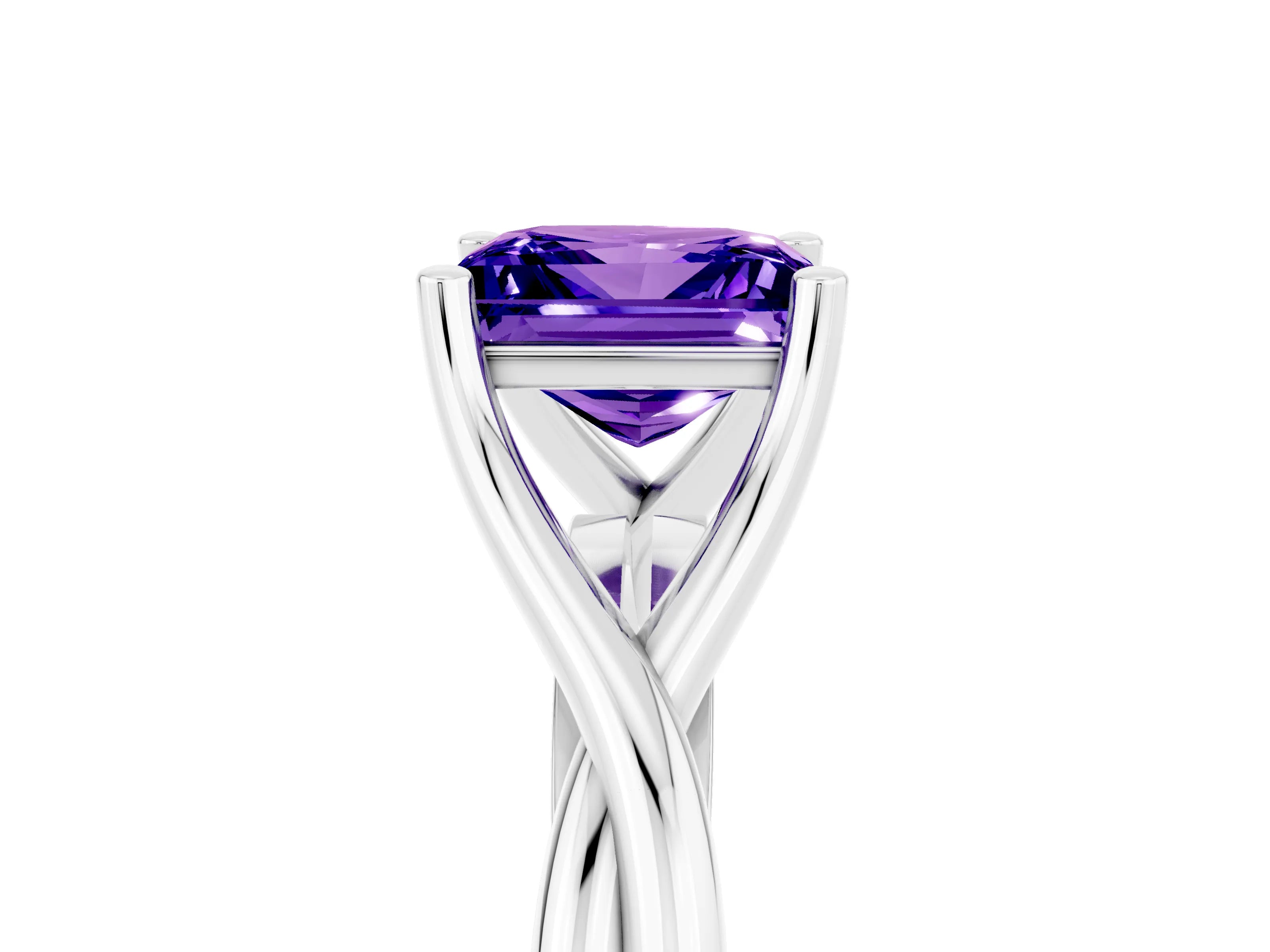 White gold Princess Cut Tanzanite Solitaire Twist Band Prong Setting Ring_41