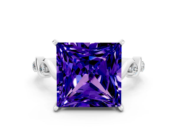 Platinum Princess Cut Tanzanite Solitaire Twisted Band with Round  Accents and Prong Setting